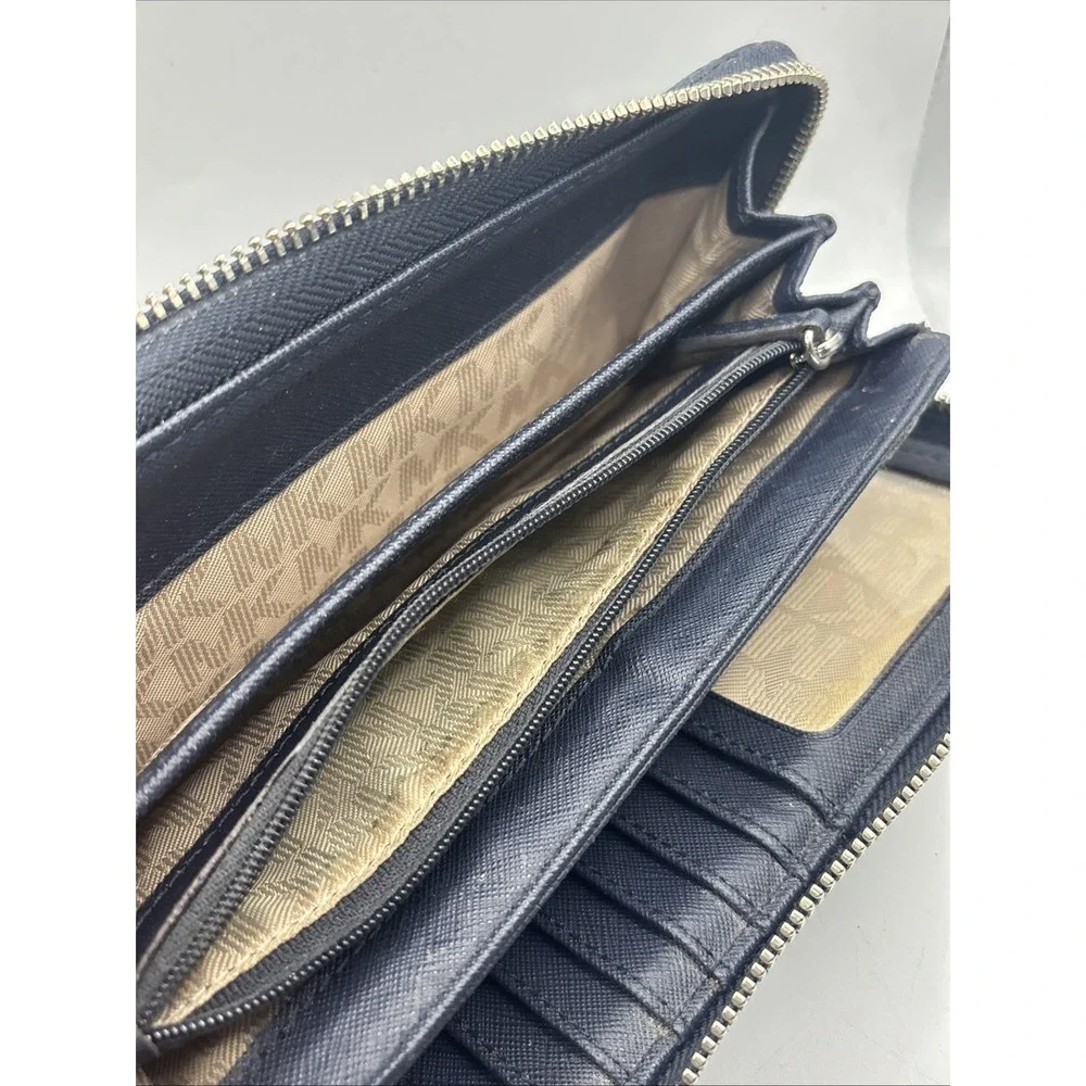 Michael Kors full zip leather wallet blue